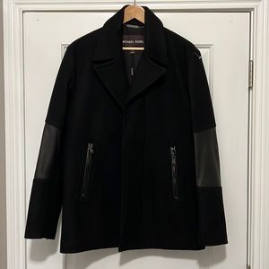 Michael Kors black wool blend coat with sheepskin combination